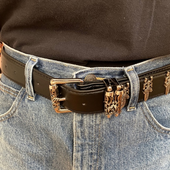 Chrome Hearts Style Leather Belt w/Sterling Silver Rollers Daggers CH ret. $1400 - Picture 1 of 10